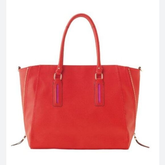 Stella & Dot Madison Tech Full Time Fabulous Poppy Tote in Orange & Pink - Picture 1 of 16